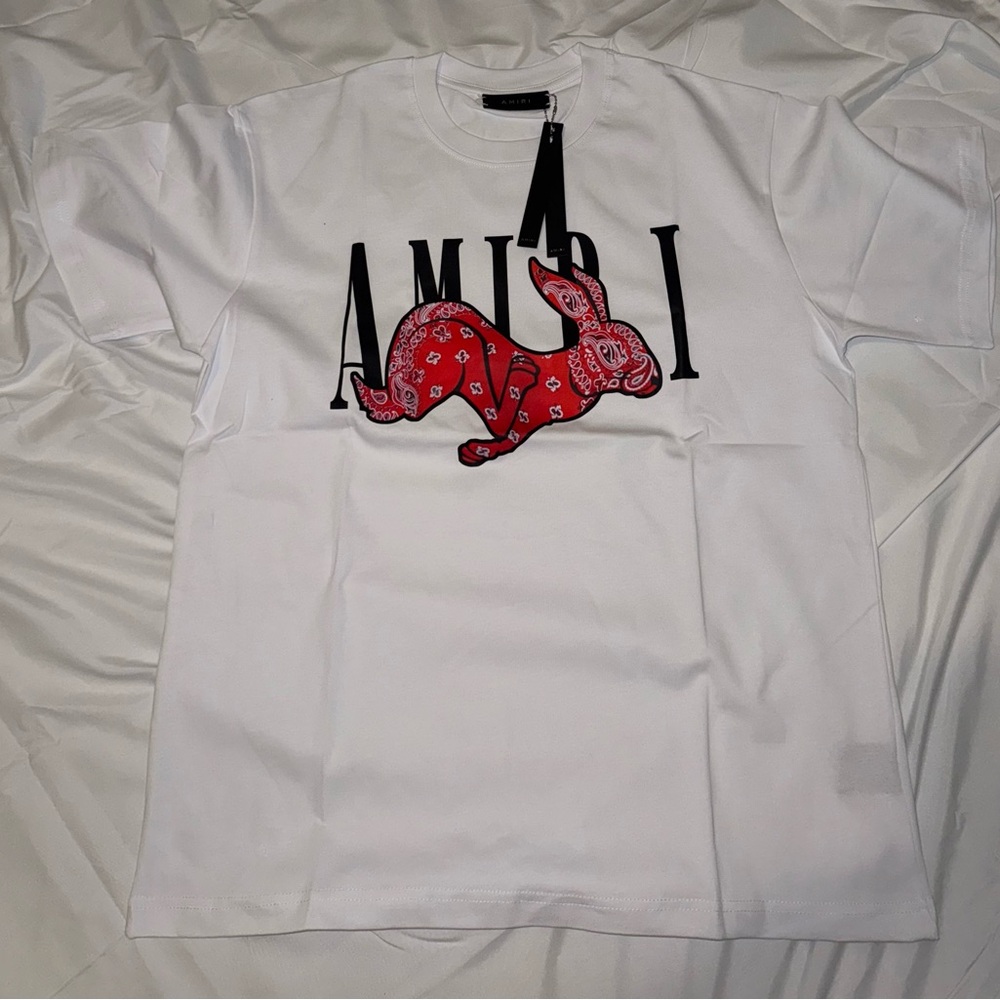 AMIRI White Tee with Red Graphic Rabbit